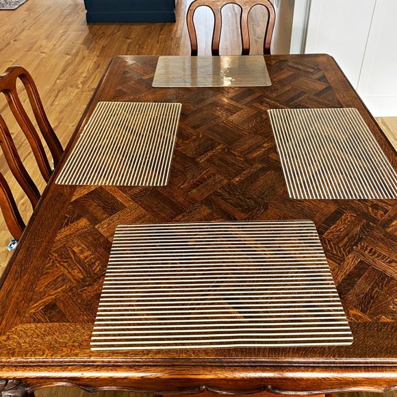 Vintage 90s Placemats Set of 4 Ivory Cream Stripe With Clear 12x18 Rectangle - Picture 2 of 4